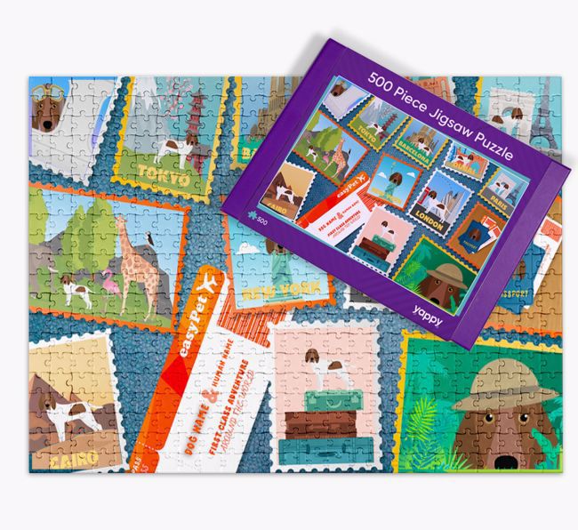 Around The World Adventure: Personalised {breedFullName} Jigsaw